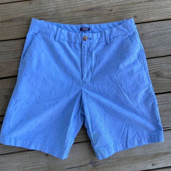 Izod Blue Nautical Anchor Chambray Shorts Size 32 - Picture 1 of 5